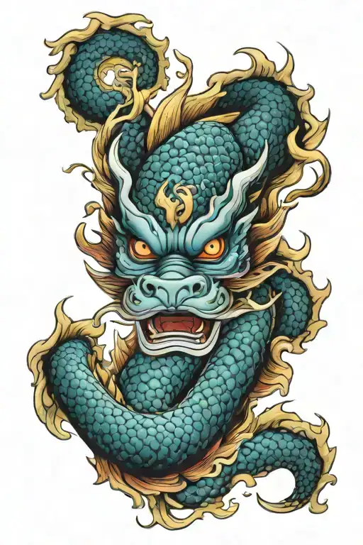 japanese mask hanya dragon carp color tattoo design idea