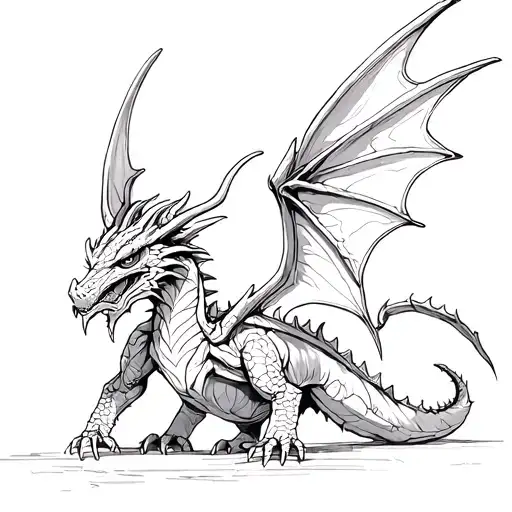 Cave, a poisonous dragon with fantasy wings tattoo design idea