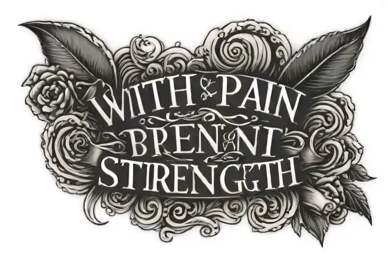 "with pain comes strength" small classy script font with small breast cancer sign tattoo design idea