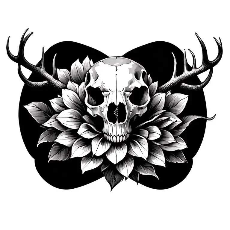 deer skull snake dahlia flower tattoo design idea