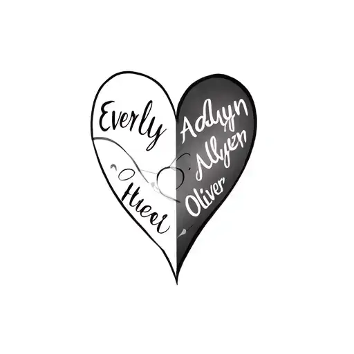 INNER BICEP TATTOO WITH HEART WITH THE NAMES ARE LOCATED ON THE HEART EVERLY ADALYN OLIVER ON ONE SIDE SEPARATED WITH A  tattoo design idea