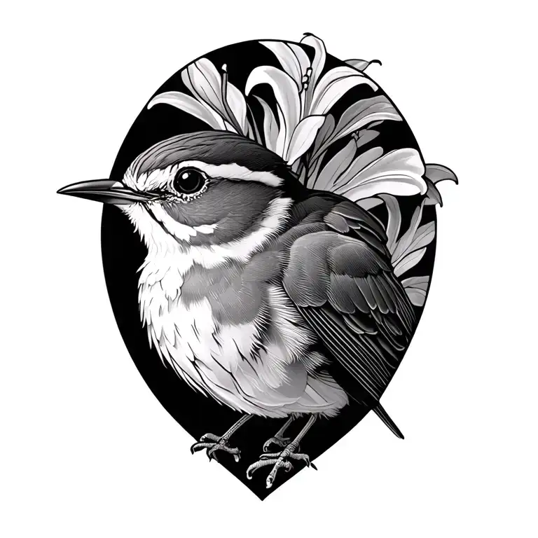 Wren pèrched on lilly  tattoo design idea
