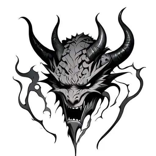 broken oni demon mask tattoo design idea