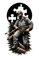 tree surgeon so something with tree, autism so something with autism puzzle piece, hunting  tattoo design idea