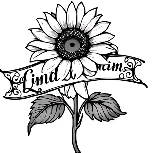 filigree with sunflower intertwined with name Linda tattoo design idea