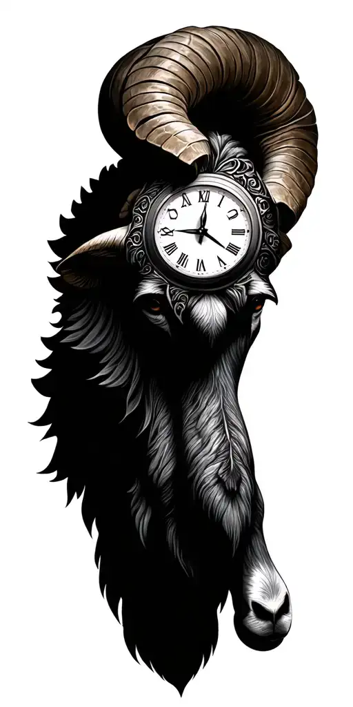 ram clock roses family tattoo design idea