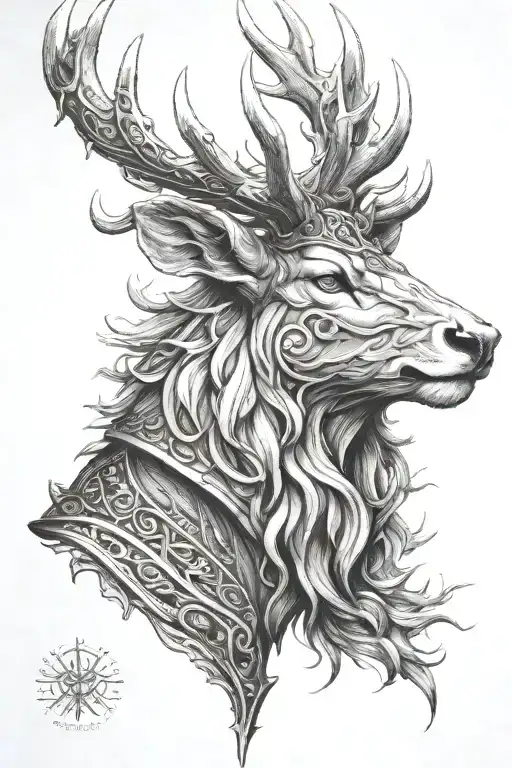 powerfull warrior stag head profil tattoo design idea