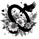 memorial infinity symbol intertwined with flowers and doves and hearts tattoo design idea
