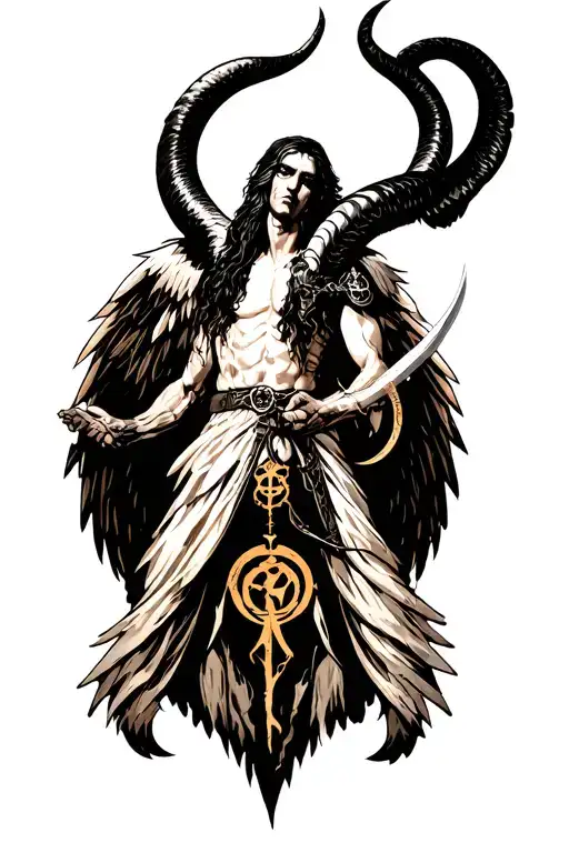 arcangel uriel with capricorn zodiac sign tattoo design idea