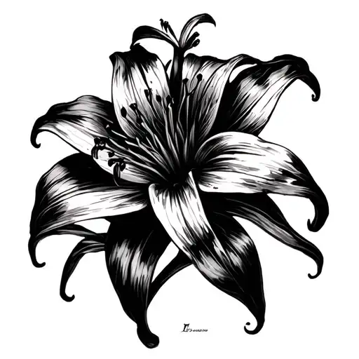 black and white tattoo sketch of a spider lily (Lycoris radiata), gothic dark aesthetic, rough textured ink lines, stron tattoo design idea