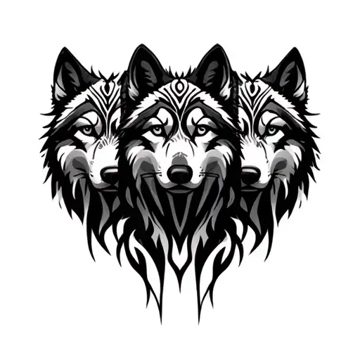 three wolves facing front tattoo design idea