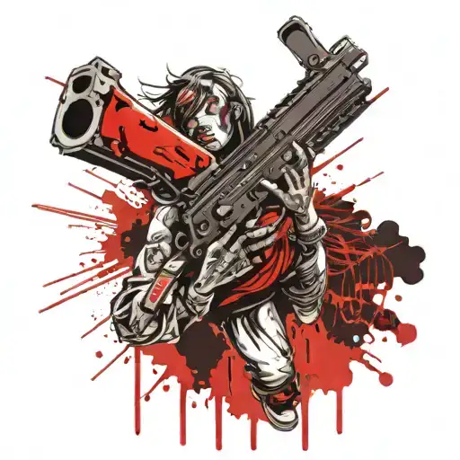 zombie woman gun morphing tattoo design idea