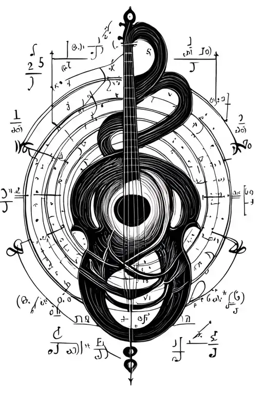 Physics equations intertwined with musical tattoo design idea