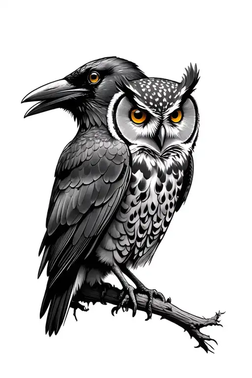 Raven and an owl perched  tattoo design idea