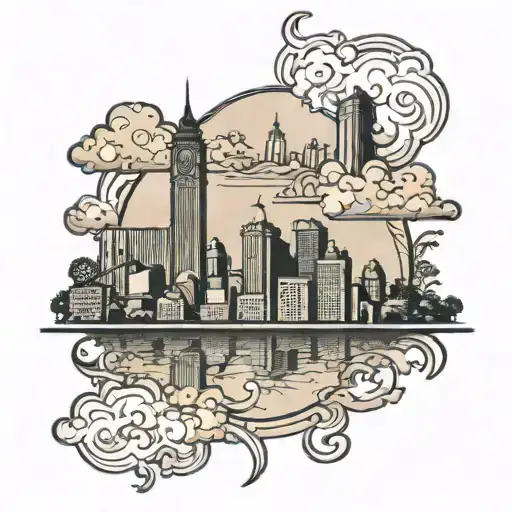 A Cincinnati ohio skyline black and white tattoo, full lower left leg wrapped around. Please put the skyline of the city tattoo design idea