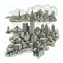 A Cincinnati ohio skyline black and white tattoo, full lower left leg wrapped around. Please put the skyline of the city tattoo design idea