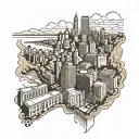 A Cincinnati ohio skyline black and white tattoo, full lower left leg wrapped around. Please put the skyline of the city tattoo design idea