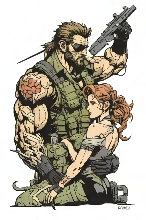 Metal Gear Solid Venom Snake and Quiet tattoo design idea