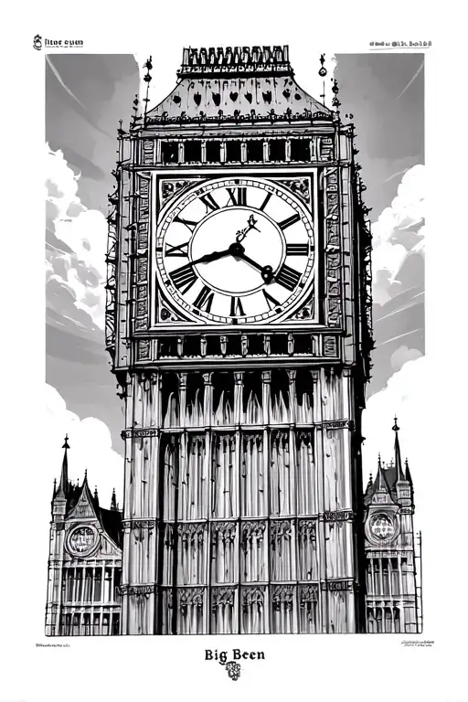 big ben clock face tattoo design idea