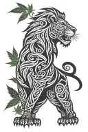 lion with marijuana leaves tattoo design idea