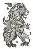 lion with marijuana leaves tattoo design idea