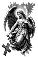 angel holding cross tattoo design idea
