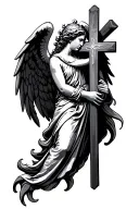 angel holding cross tattoo design idea