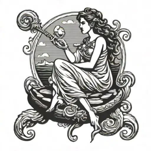 greek myth siren sitting on rock tattoo design idea