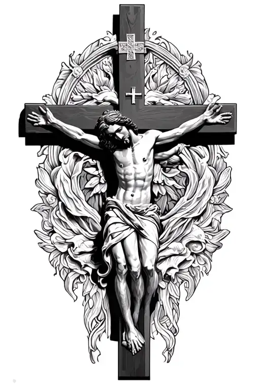 roman catholic crucifix of Jesus Christ tattoo design idea