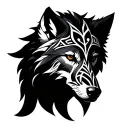 Tribal Wolf with runic symbols tattoo design idea