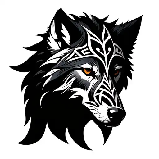 Tribal Wolf with runic symbols tattoo design idea