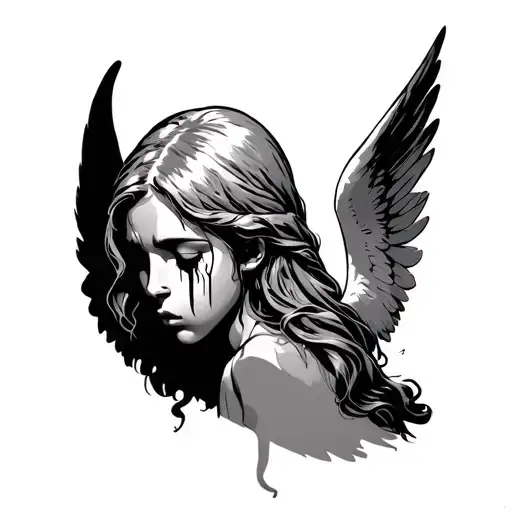 faceless angel crying tattoo design idea
