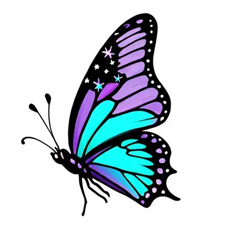 purple and teal butterfly with stars  tattoo design idea