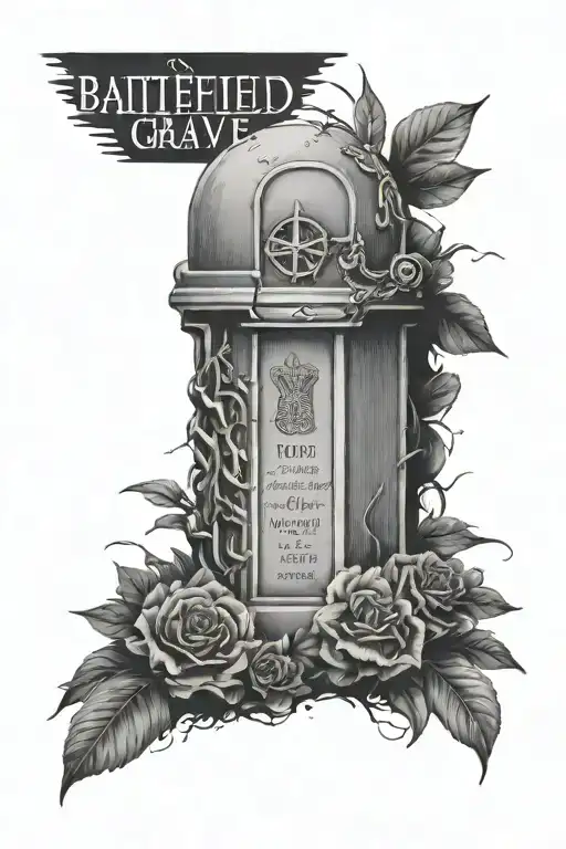 battlefield grave half sleeve with names and dates of fallen soldiers tattoo design idea