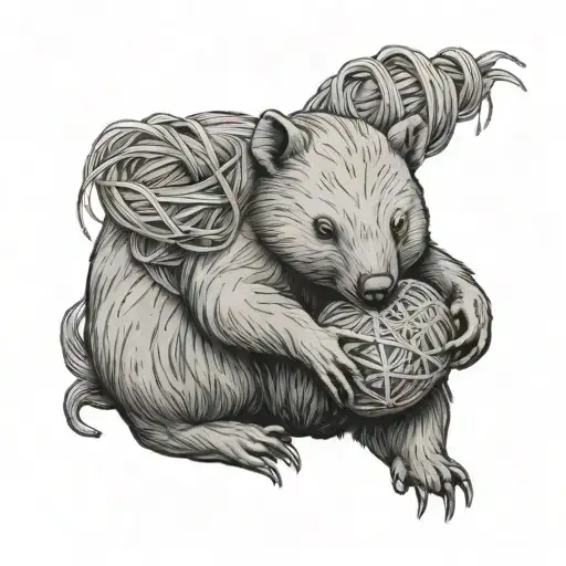 wombat playing with a ball of yarn tattoo design idea