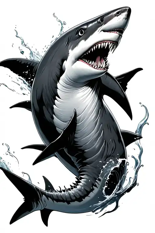 apocalypse shark swimming tattoo design idea