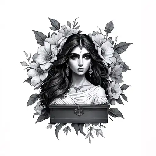 realistic tattoo of pandora and her box tattoo design idea