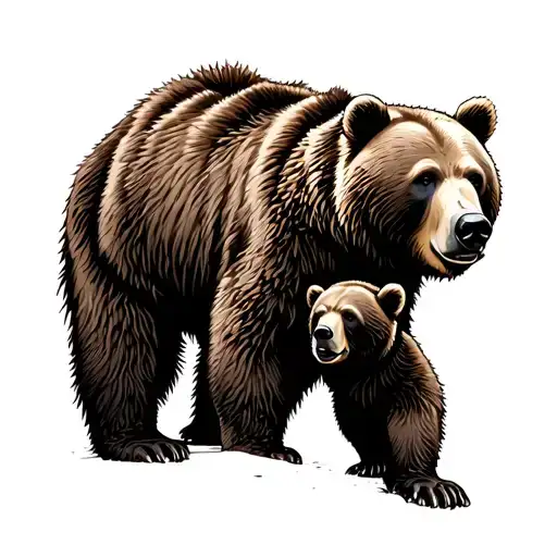 grizzly bear with cub outline tattoo  tattoo design idea