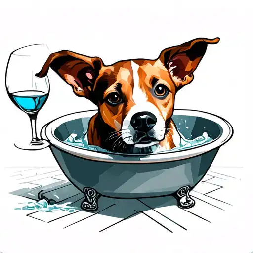 dog in bath tub and broken wine glass tattoo design idea