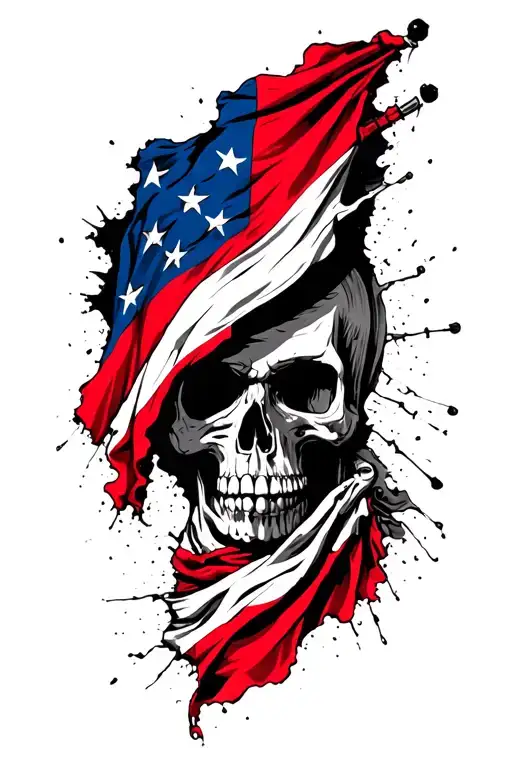rebel flag tattered coming thru skin opening tattoo design idea