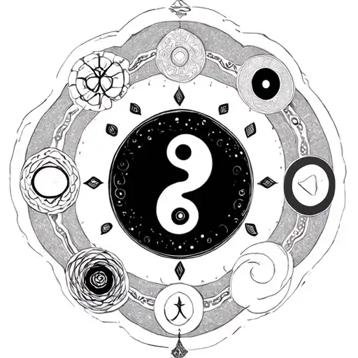 yin yang seven chakra symbols tattoo design idea