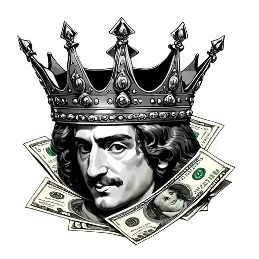 D with a crown and 100 dollar bills  tattoo design idea