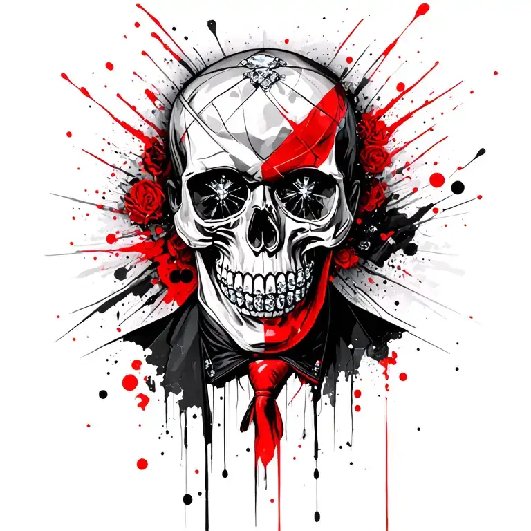 skull with vvs diamonds and gucci suit tattoo design idea