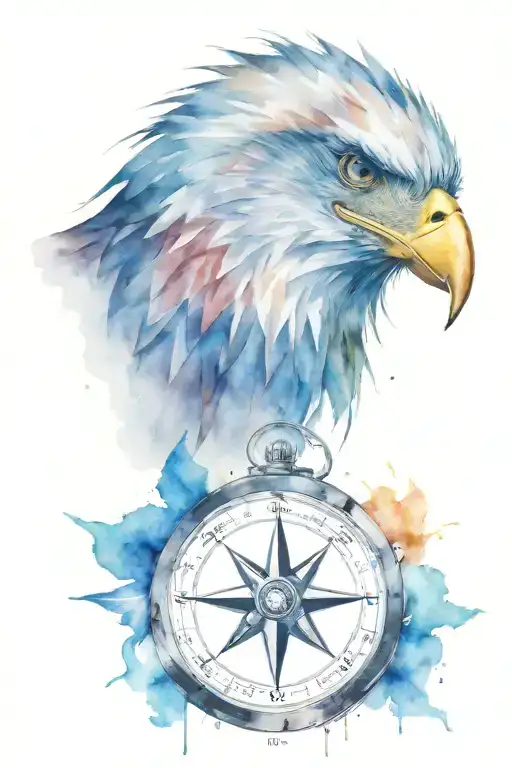 compass eagle head tattoo design idea