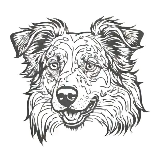 australian shepherd silhouette formed black and white tattoo design idea