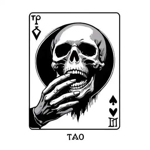 Side ways skeleton head whos is forcing himself to drink alcohol and holding jaw open with other hand tarot card tattoo  tattoo design idea