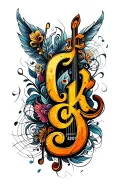 c and k fancy calligraphy style with music designs tattoo design idea