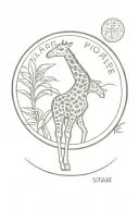 Postage stamp with postmark, minimalist, leopard head and giraffe, African, banana tree, small and discreet tattoo design idea
