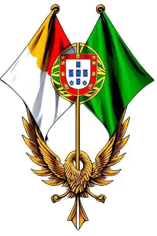 Irish and Portuguese flags crossed together symbolizing tattoo design idea