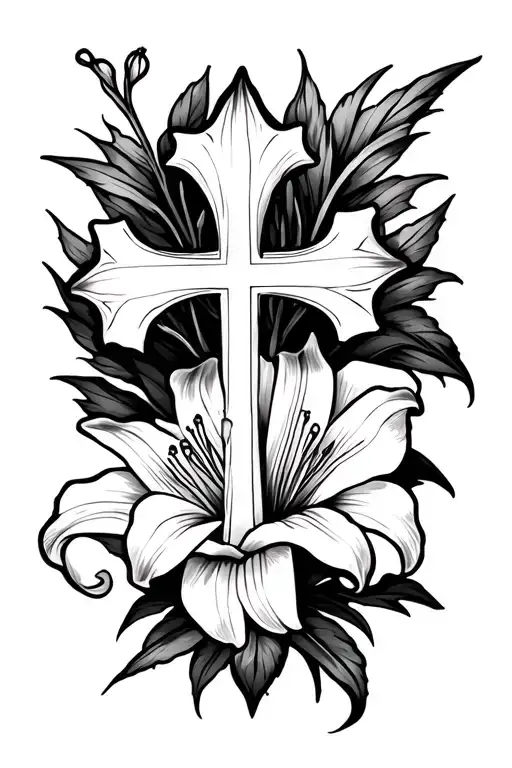 Cross / lily / date tattoo tattoo design idea